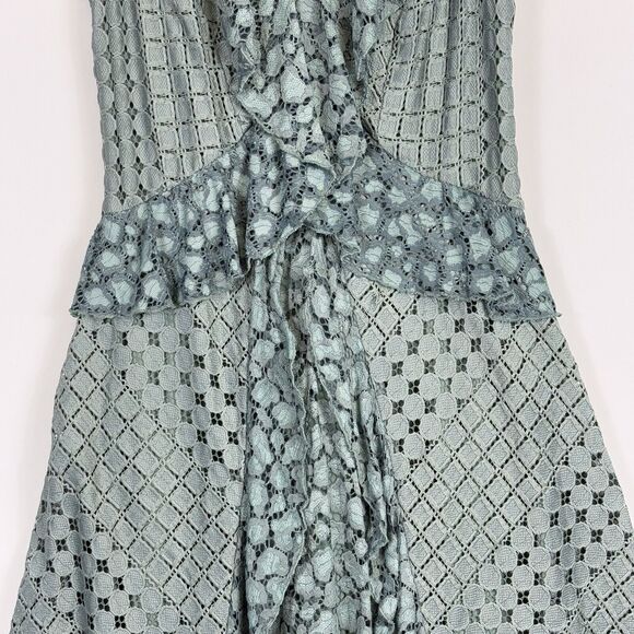 Anthropologie Seafoam Green Lace Overlay Romantic Ruffle Midi Dress Women's 4 - Picture 4 of 9